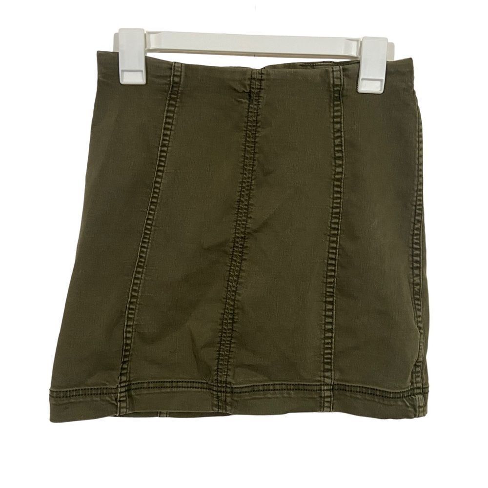 Free People Olive Green Midi Length Jean Skirt